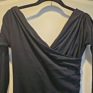 Abound Black Long Sleeve Bodysuit Women’s Small V Neck Wrap Over V Bodice Style